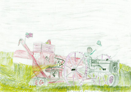 child's drawing of a man driving a tractor